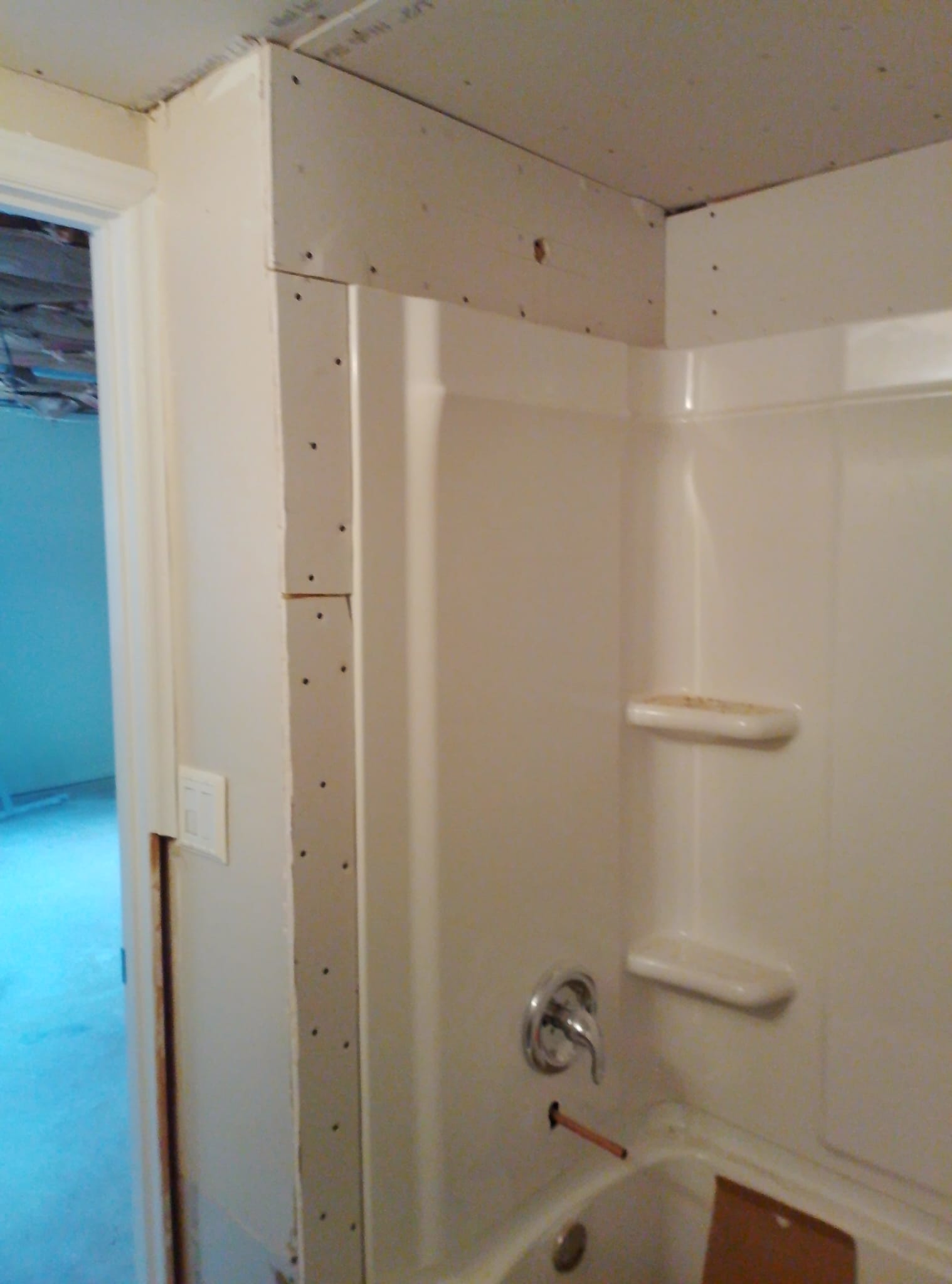 Bathroom tub surround remodeling work in progress